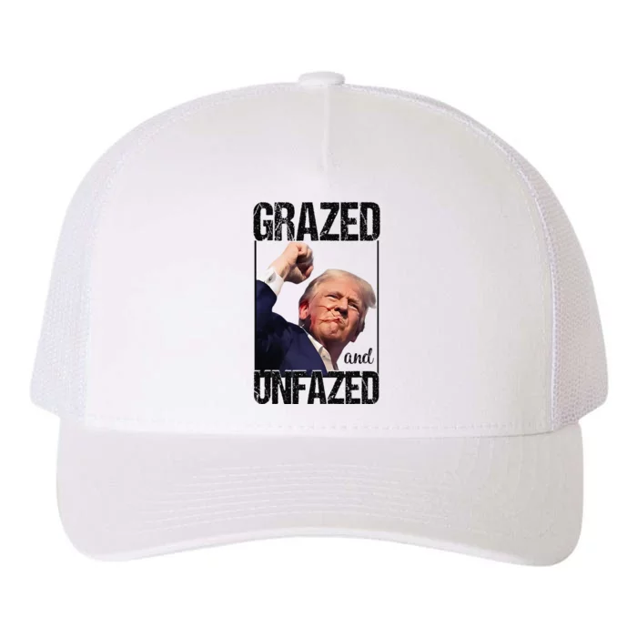 Donald Trump 45 47 Fist Pump Fight Grazed And Unfazed 2024 Yupoong Adult 5-Panel Trucker Hat