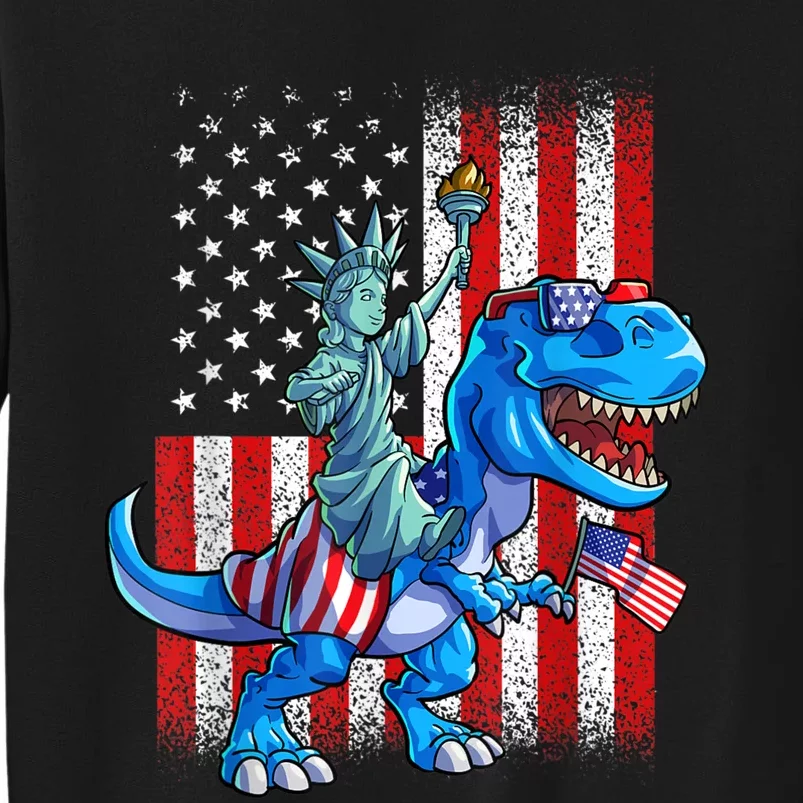 Dinosaur TRex 4th Of July Dino Boy Men American USA Flag Tall Sweatshirt