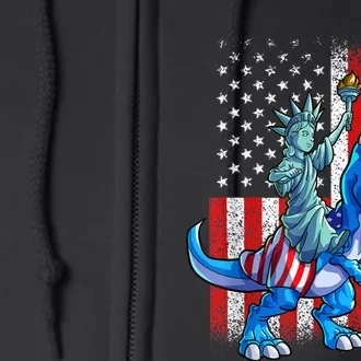 Dinosaur TRex 4th Of July Dino Boy Men American USA Flag Full Zip Hoodie