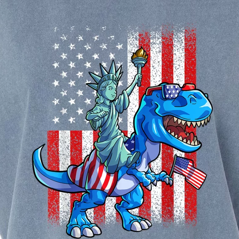 Dinosaur TRex 4th Of July Dino Boy Men American USA Flag Garment-Dyed Women's Muscle Tee