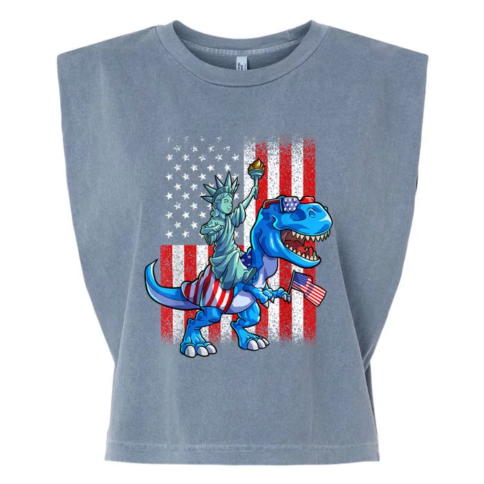 Dinosaur TRex 4th Of July Dino Boy Men American USA Flag Garment-Dyed Women's Muscle Tee