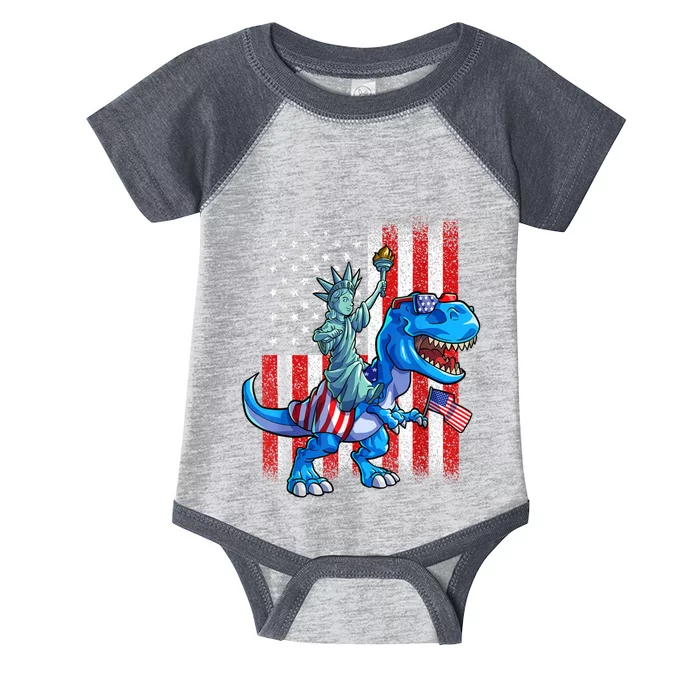 Dinosaur TRex 4th Of July Dino Boy Men American USA Flag Infant Baby Jersey Bodysuit