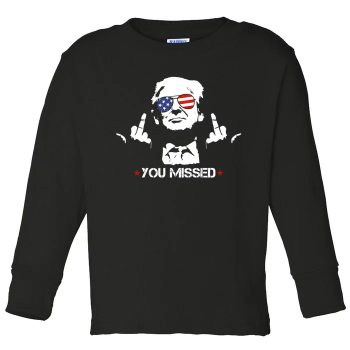 Donald Trump 45 47 Fist Pump Middle Finger You Missed 2024 Toddler Long Sleeve Shirt