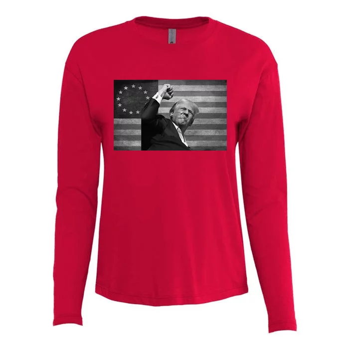 Donald Trump Assassination Attempt Us Flag Womens Cotton Relaxed Long Sleeve T-Shirt