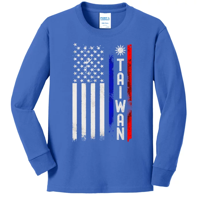 Distressed Taiwanese American Flag Cool Gift It's In My Dna Pride Gift Kids Long Sleeve Shirt