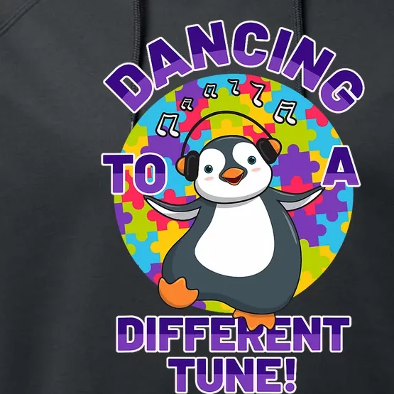 Dancing To A Different Tune Autism Awareness Penguin Performance Fleece Hoodie