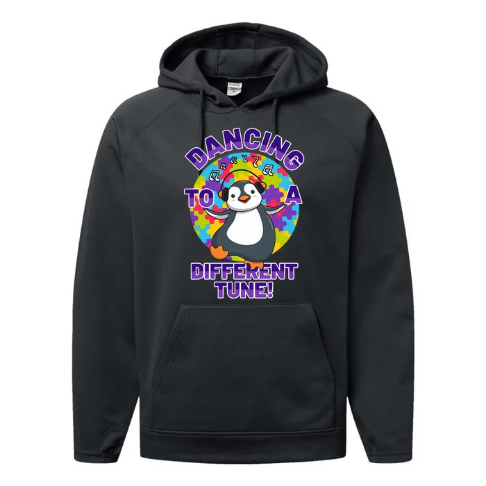 Dancing To A Different Tune Autism Awareness Penguin Performance Fleece Hoodie