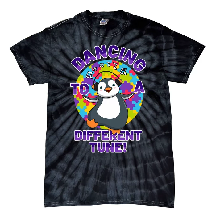 Dancing To A Different Tune Autism Awareness Penguin Tie-Dye T-Shirt