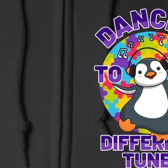 Dancing To A Different Tune Autism Awareness Penguin Full Zip Hoodie