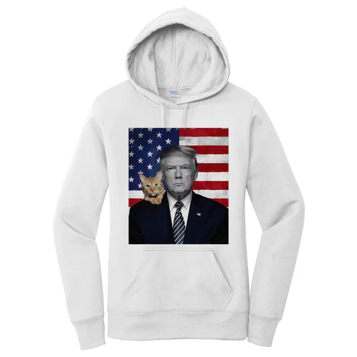 Donald Trump And Cat Political Usa Flag Election 2024 Women's Pullover Hoodie