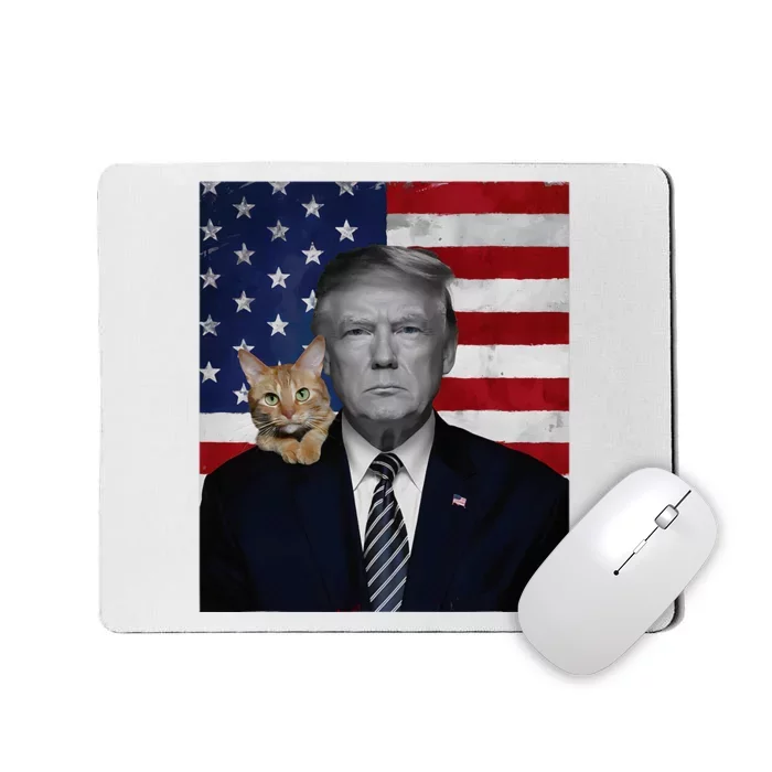 Donald Trump And Cat Political Usa Flag Election 2024 Mousepad