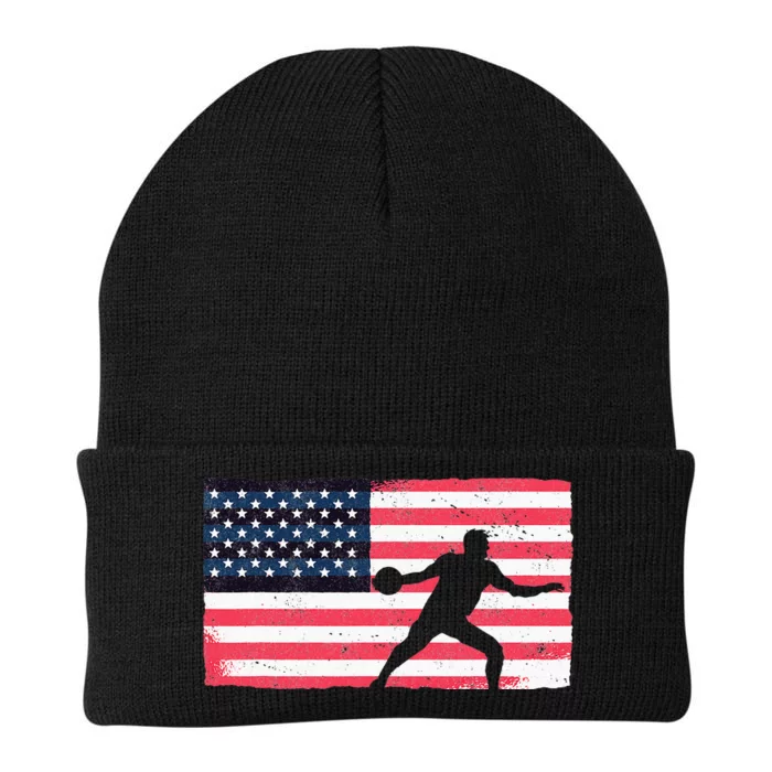 Discus Thrower American Flag Track And Field Throwing Discus Knit Cap Winter Beanie