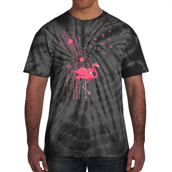 Dandelion Tropical Animal Exotic Bird Wildlife Pink Flamingo Tie-Dye T-Shirt