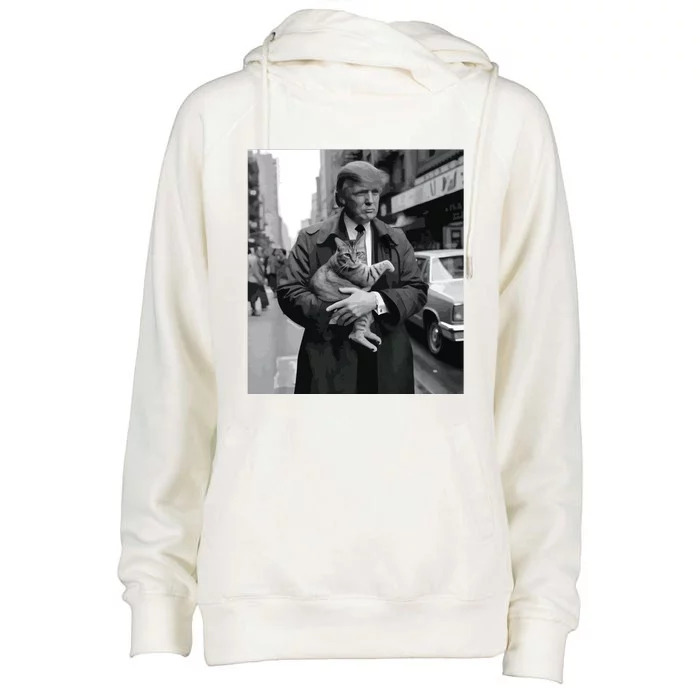 Donald Trump And Cat In Nyc Womens Funnel Neck Pullover Hood