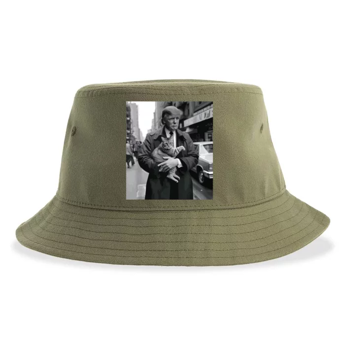 Donald Trump And Cat In Nyc Sustainable Bucket Hat