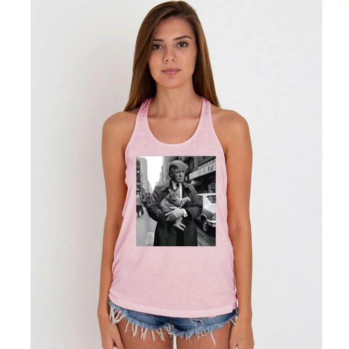 Donald Trump And Cat In Nyc Women's Knotted Racerback Tank