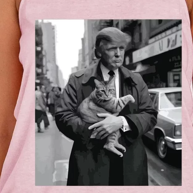 Donald Trump And Cat In Nyc Women's Knotted Racerback Tank