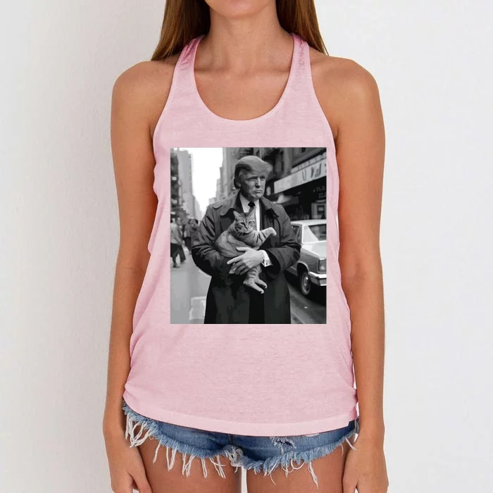 Donald Trump And Cat In Nyc Women's Knotted Racerback Tank