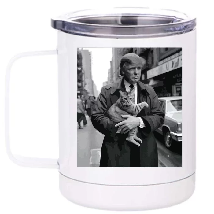 Donald Trump And Cat In Nyc Front & Back 12oz Stainless Steel Tumbler Cup