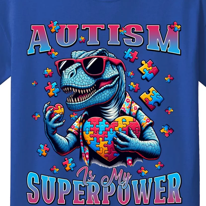 Dinosaur Trex Autism Is My Superpower Autism Awareness Gift Kids T-Shirt