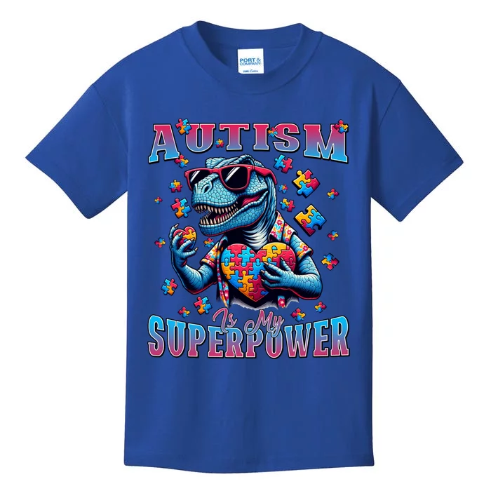 Dinosaur Trex Autism Is My Superpower Autism Awareness Gift Kids T-Shirt