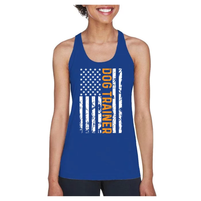 Dog Trainer American Flag Training Dogs Funny Dog Trainer Gift Women's Racerback Tank