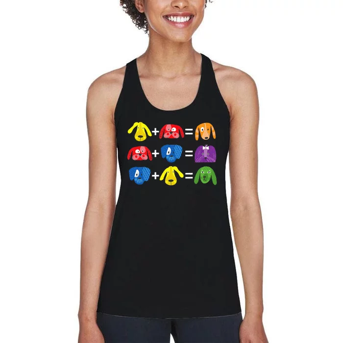 Dog Themed Artist Color Theory Educational Art Teacher Women's Racerback Tank