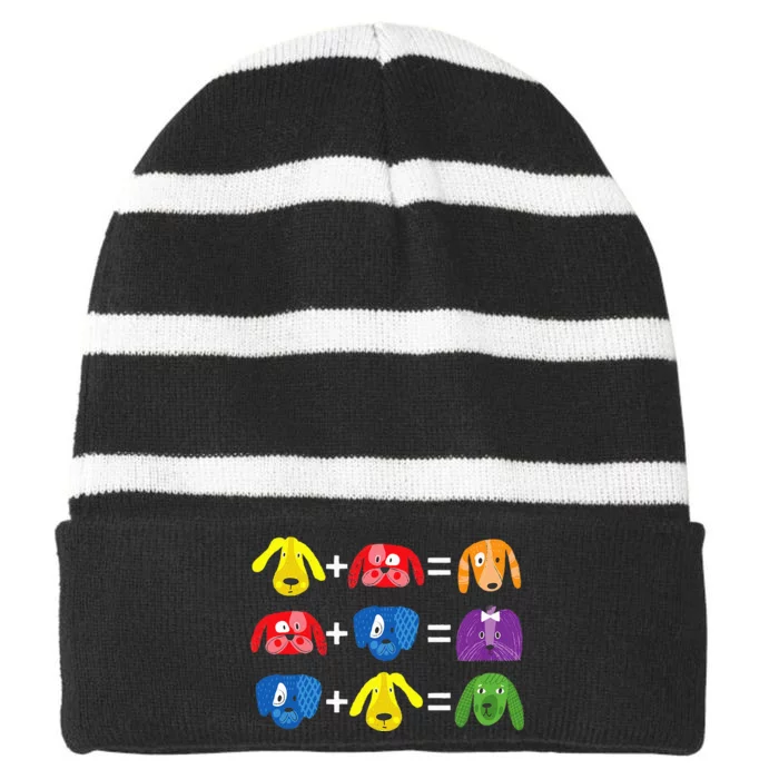 Dog Themed Artist Color Theory Educational Art Teacher Striped Beanie with Solid Band