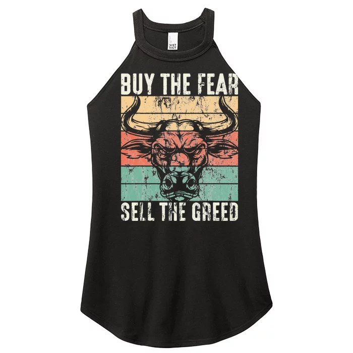 Day Trader Buy The Fear Sell The Greed Stock Market Women’s Perfect Tri Rocker Tank