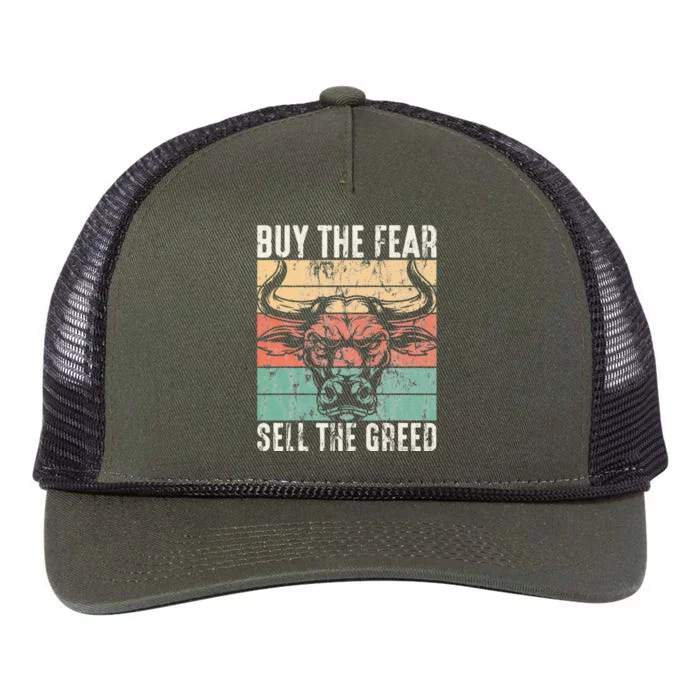 Day Trader Buy The Fear Sell The Greed Stock Market Retro Rope Trucker Hat Cap