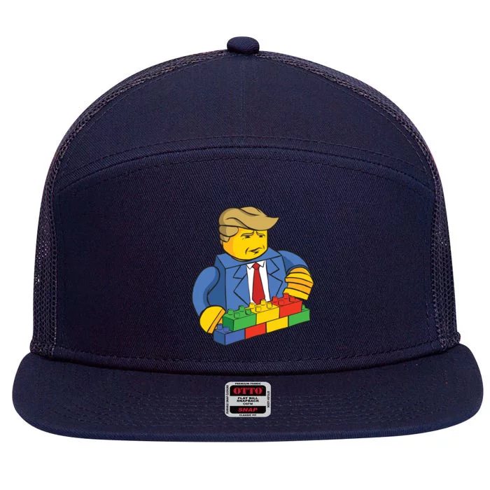 Donald Trump Building Wall Funny Toy 7 Panel Mesh Trucker Snapback Hat