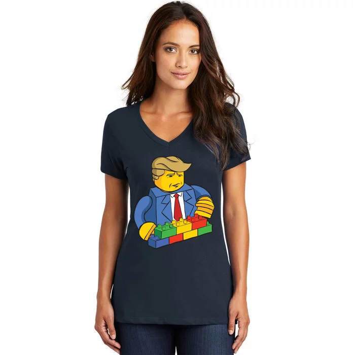 Donald Trump Building Wall Funny Toy Women's V-Neck T-Shirt