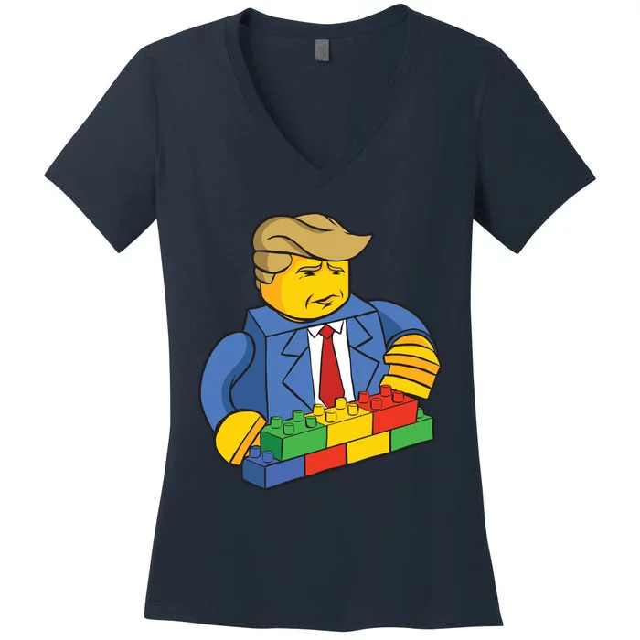 Donald Trump Building Wall Funny Toy Women's V-Neck T-Shirt