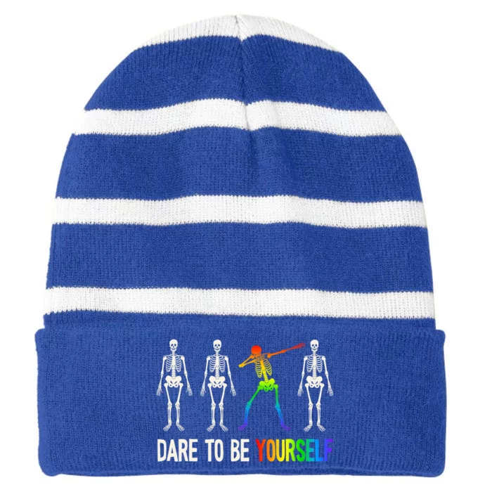 Dare To Be Yourself Gift Lgbt Pride Gift Lgbtq Gift Striped Beanie with Solid Band