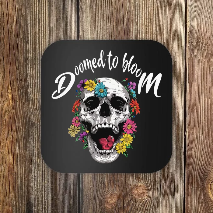 Doomed To Bloom Skull And Flowers Sobriety Coaster