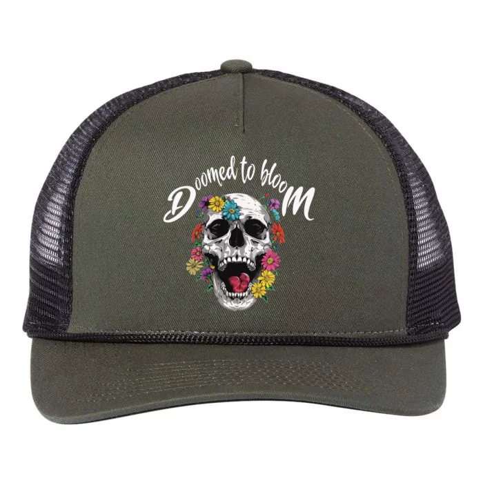 Doomed To Bloom Skull And Flowers Sobriety Retro Rope Trucker Hat Cap