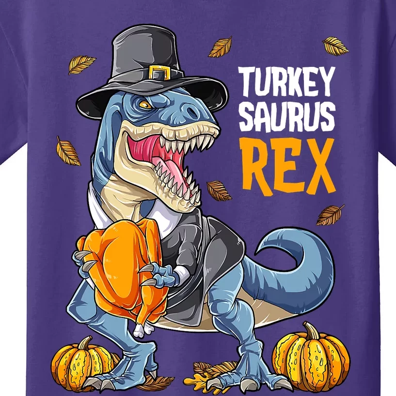 Dinosaur Thanksgiving Boys Turkey Saurus T Rex Pilgrim Kids T-Shirt