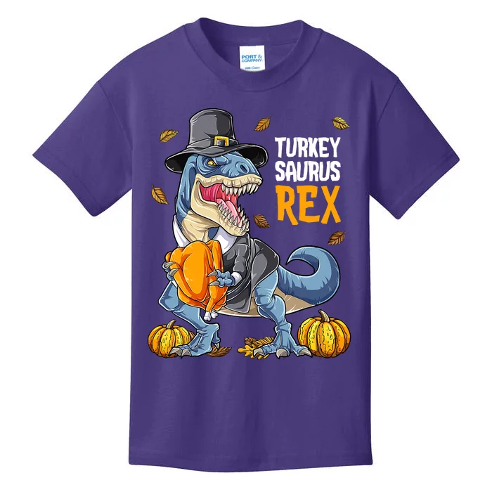 Dinosaur Thanksgiving Boys Turkey Saurus T Rex Pilgrim Kids T-Shirt