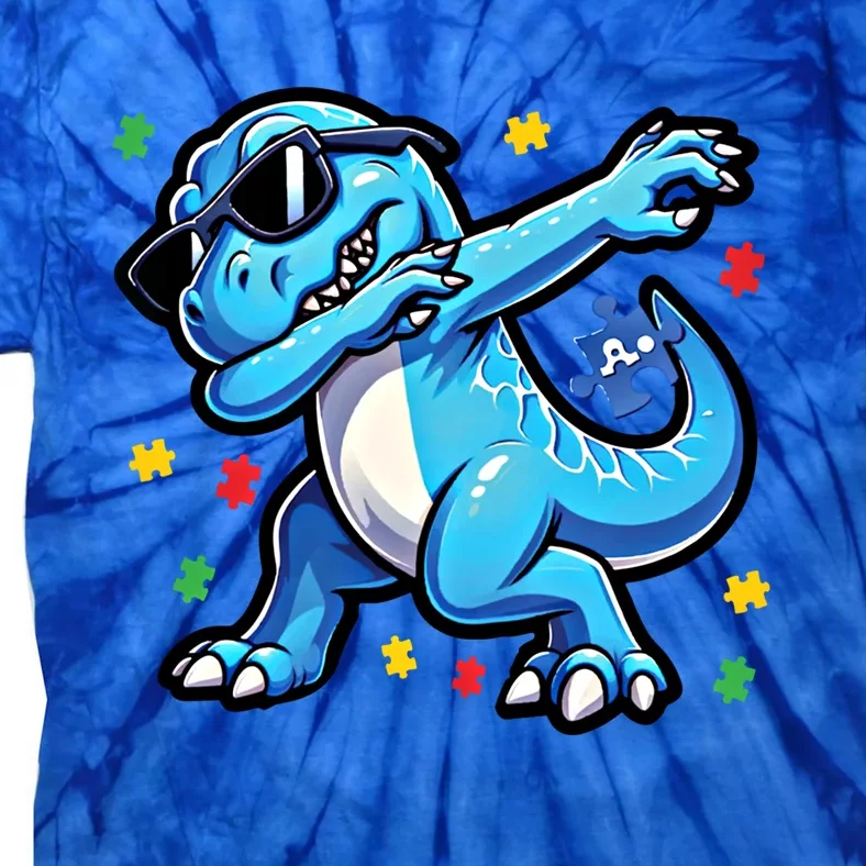 Dabbing Trex Blue Dinosaur Autism Awareness Month Great Gift Tie-Dye T-Shirt