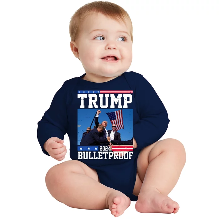 Donald Trump Bulletproof Fight Fist Legend 2024 Baby Long Sleeve Bodysuit