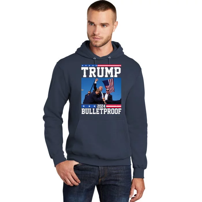 Donald Trump Bulletproof Fight Fist Legend 2024 Tall Hoodie