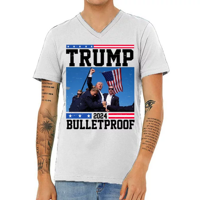 Donald Trump Bulletproof Fight Fist Legend 2024 V-Neck T-Shirt