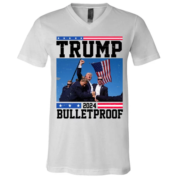 Donald Trump Bulletproof Fight Fist Legend 2024 V-Neck T-Shirt