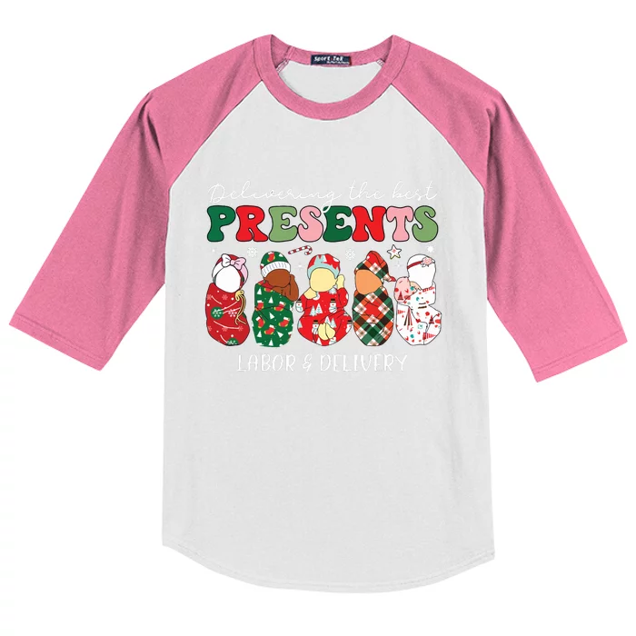 Delivering The Best Presents Labor Delivery Nurse Christmas Kids Colorblock Raglan Jersey