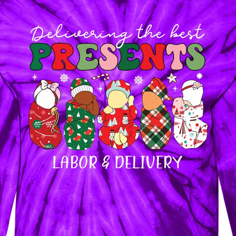 Delivering The Best Presents Labor Delivery Nurse Christmas Tie-Dye Long Sleeve Shirt