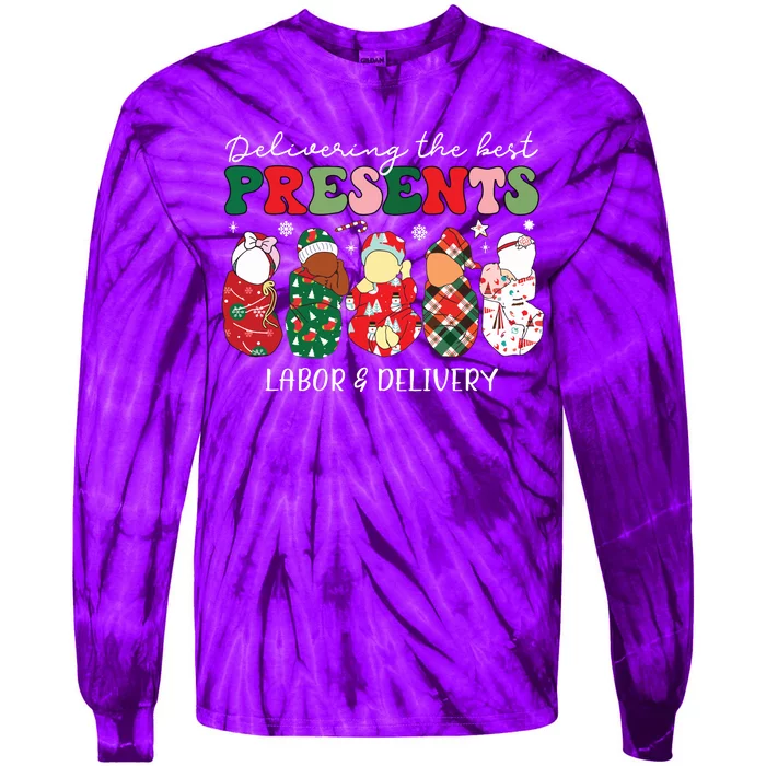 Delivering The Best Presents Labor Delivery Nurse Christmas Tie-Dye Long Sleeve Shirt