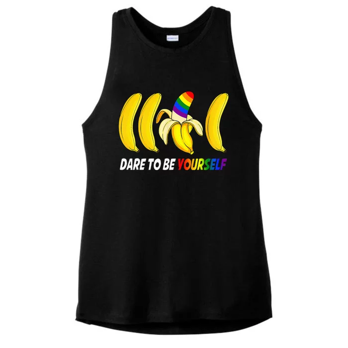 Dare To Be Yourself Funny Bananas Gay Ladies Tri-Blend Wicking Tank