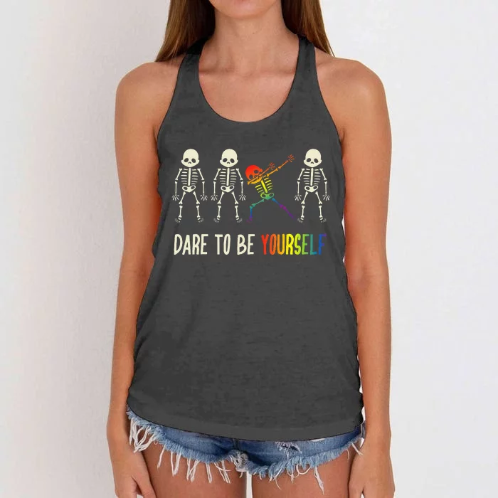 Dare To Be Yourself Cute Lgbt Pride Women's Knotted Racerback Tank