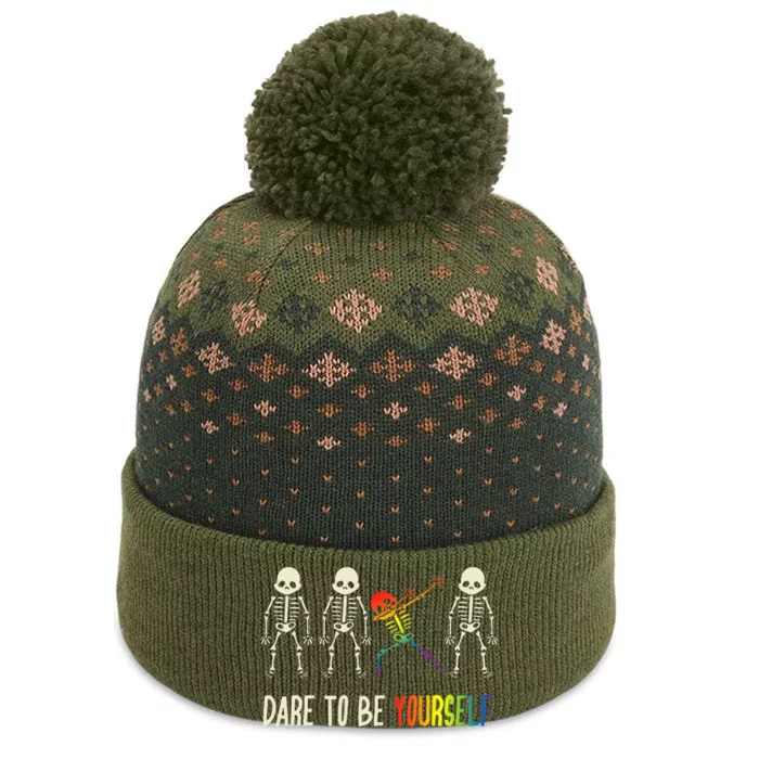 Dare To Be Yourself Cute Lgbt Pride The Baniff Cuffed Pom Beanie