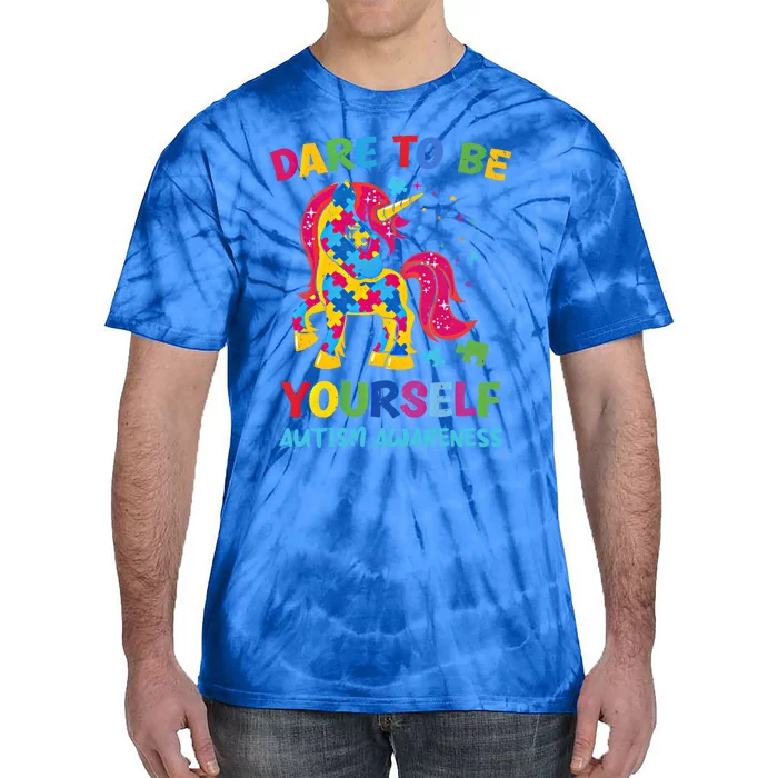 Dare To Be Yourself Unicorn Autism Awareness Gift Tie-Dye T-Shirt